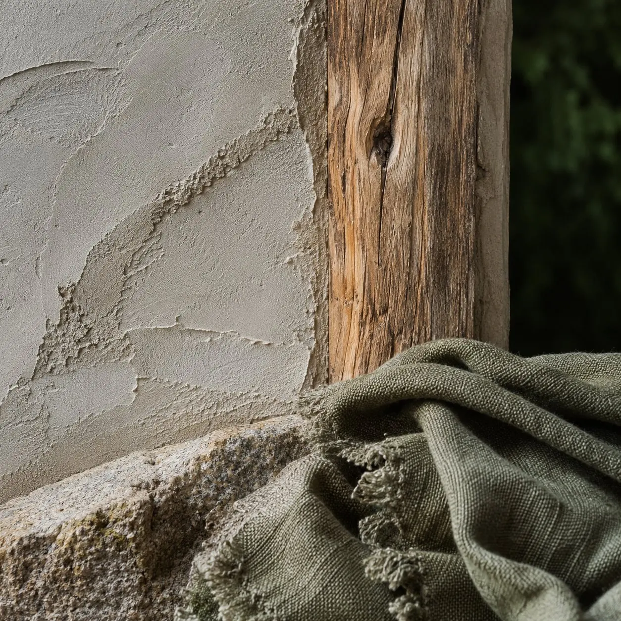 Muro de tierra, madera y lino